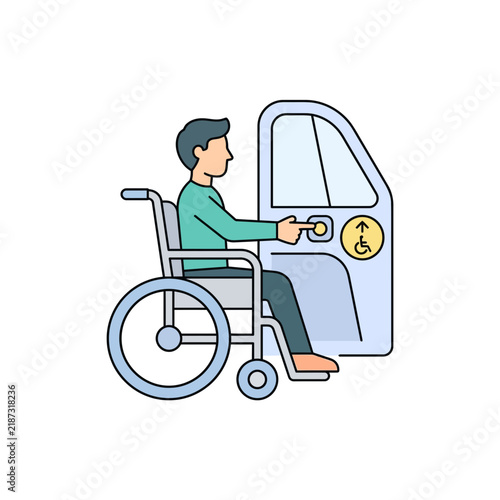 Man in wheelchair opens car door with accessibility symbol
