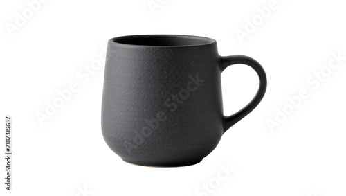Фотография Matte black ceramic mug with textured surface, isolated on transparent backgroun