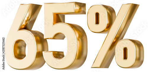 Metallic gold 65 percent symbol 3D illustration