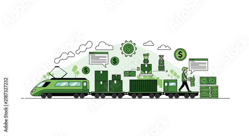 Sustainable Logistics and Global Trade Freight Train Illustration