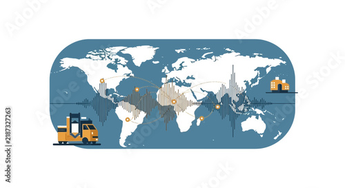 Global Logistics and Digital Supply Chain Data Connectivity Vector Illustration