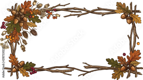 Thanksgiving Autumn Rustic Twig Wooden Branch Frame Vector Illustration
