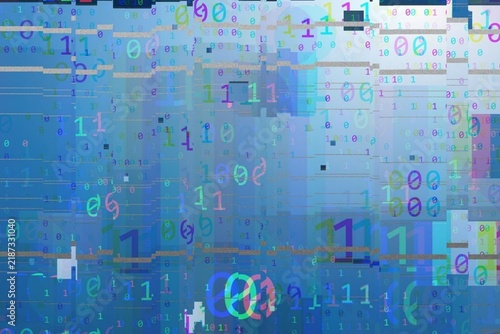 Bild auf Leinwand Digital glitch effects distort floating binary digits
