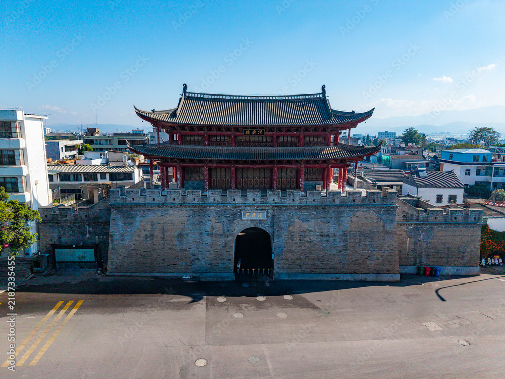 Fototapeta premium Aerial view of Qingyuan Gate in the ancient city of Jianshui, Yunnan