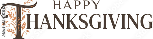 Happy Thanksgiving Typography Decorative Initial Letter Vector Illustration