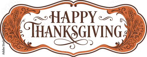 Happy Thanksgiving Vintage Label Typography Frame Vector Illustration