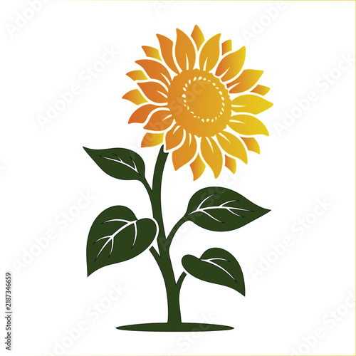 Artistic Gradient Sunflower Vector Illustration with Deep Green Stem and Leaves