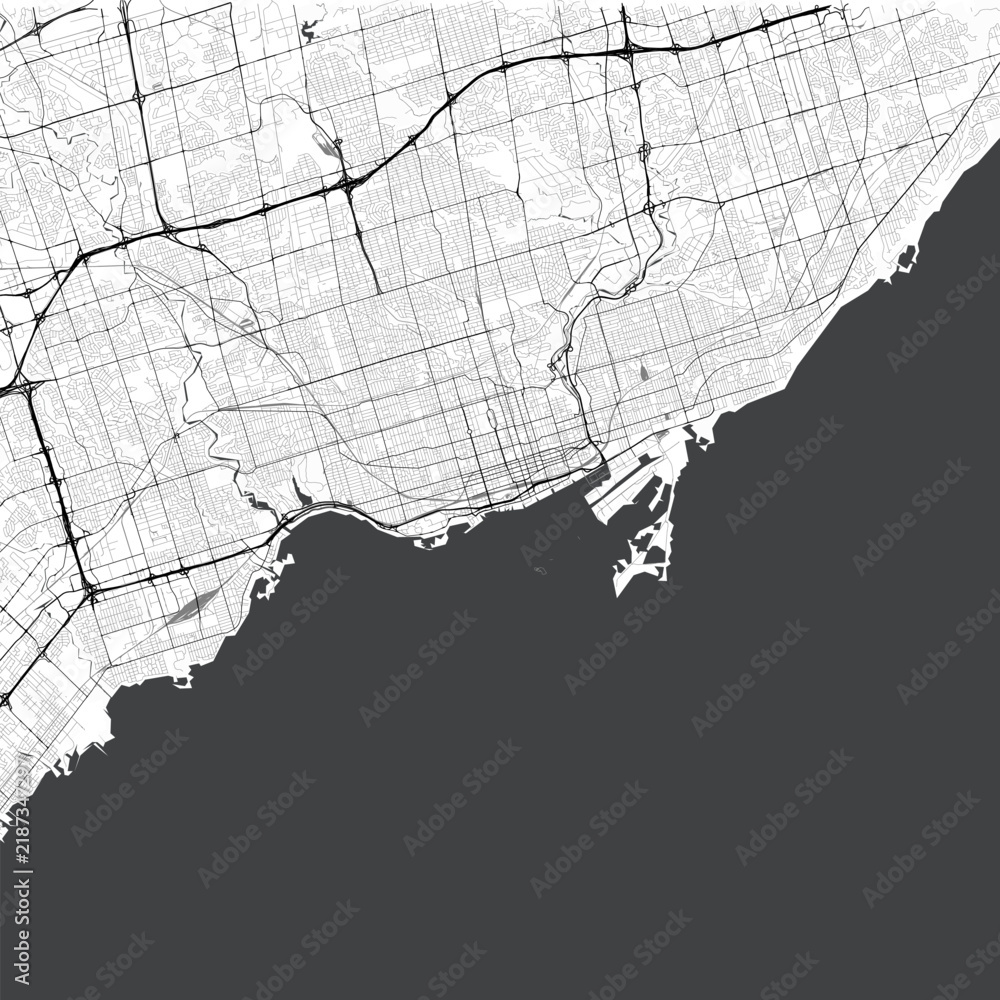 Obraz premium Minimal vector city map of Toronto with streets, parks and Lake Ontario shoreline