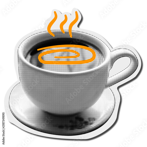 Vintage Halftone Coffee Cup Sticker Element