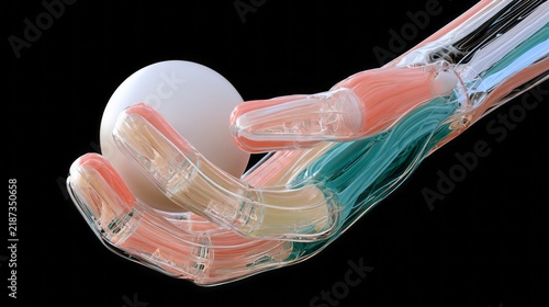 Transparent Robotic Hand Holding a White Sphere, Precision and Dexterity Concept. AI generative