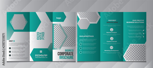 Corporate Business Trifold Brochure Template with Hexagon Design