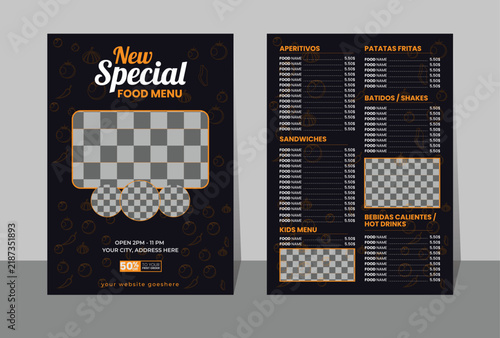 Restaurant Food Menu Template with Dark Background