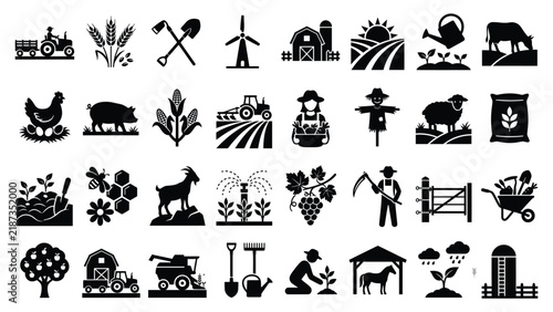 Comprehensive Agriculture and Farming Silhouette Icon Set