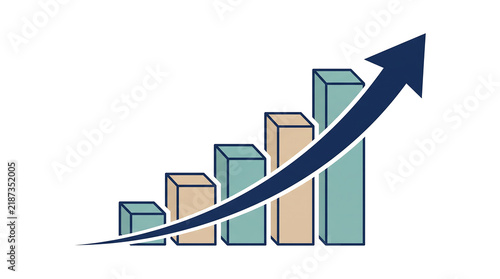 Financial growth chart graphic with upward trending arrow and ascending bar columns