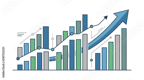 Financial growth chart with upward arrow showing business success and profit increase
