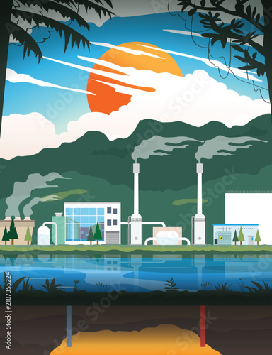 Geothermal Energy, Geothermal plant, Renewable energy in landscape view graphic