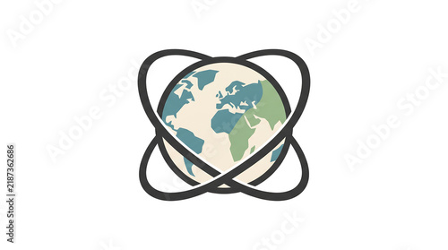 Global earth globe icon with orbital rings representing science and technology connectivity