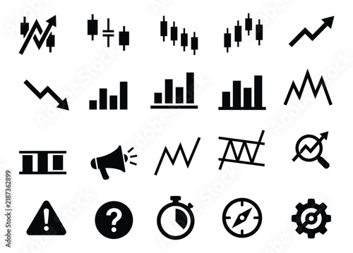Financial Trading and Business Analytics Vector Icon Set