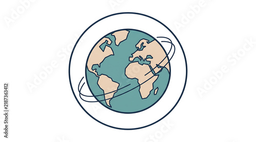 Planet earth globe vector icon with orbit lines in minimalist outline design style