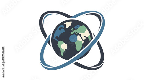 Planet earth globe icon with orbital rings representing global connectivity and science