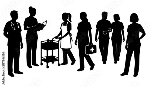 SEO Title:
Hospital Nursing Team Healthcare Character Black Silhouette Vector Collection