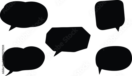 Set of Black and White Cloud Icons and Speech Bubbles
