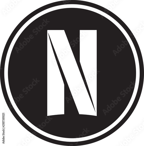 Letter N icon presented as a minimalist white character enclosed within a circular frame on a plain white backdrop.