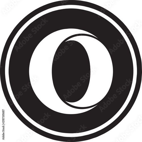 Letter O logo depicts a clean white circular character centered within a thick black round border.