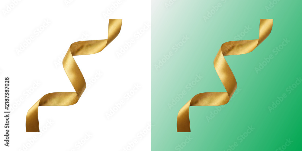 Obraz premium Elegant curling gold satin ribbon isolated on white background for celebrations
