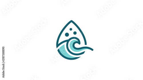 Abstract Water Drop Logo With Wave And Bubbles