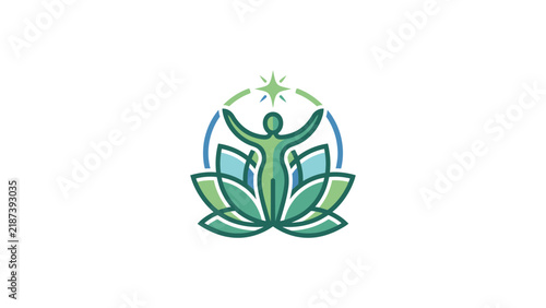 Yoga Woman Lotus Flower Logo with Star - Wellness and Harmony Icon
