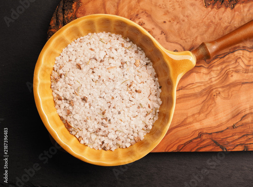 Seasoned salt made from rock salt, rosemary, and lemon