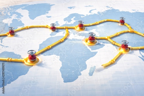 Oil pipeline network map highlighting global fuel distribution, crisis prices impact