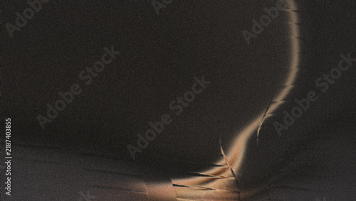 Konstfotografi Muted grainy obsidian, gentle glowing golden-ochre curve, soft rippled velvety texture, perfect for playful branding