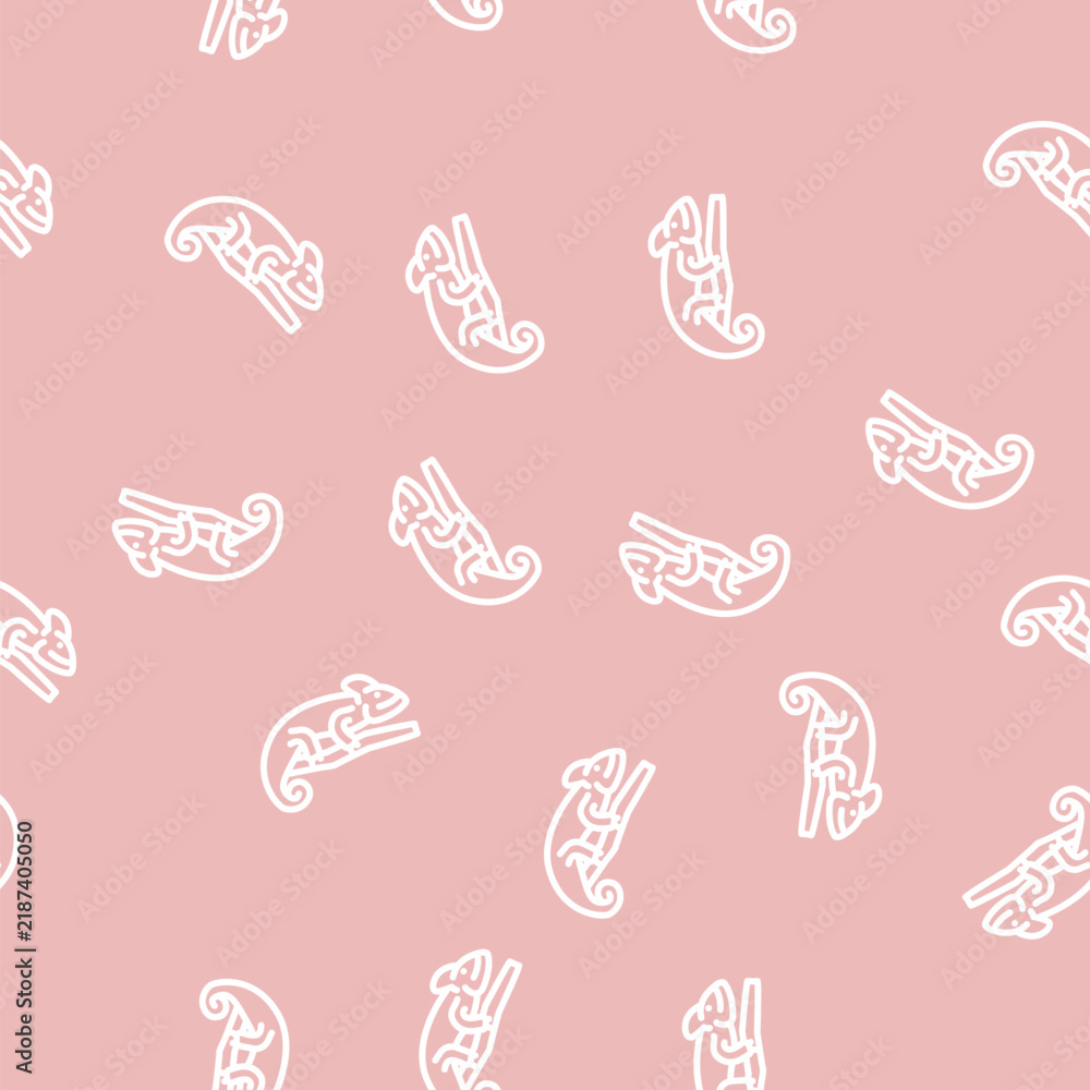 Obraz premium chameleon animal line seamless pattern chameleon animal thin line illustration