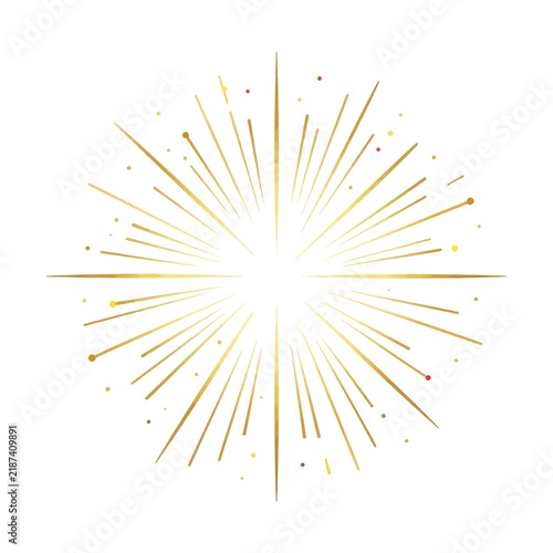 Elegant Gold Fireworks Bursting Starburst Shape on White Background, Decorative Golden Ray Lines for Luxury Celebration, New Year, Wedding, Anniversary and Festive Event Graphic Element