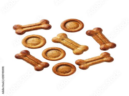 Foto Assorted dog biscuits shaped like bones and rings on white background transparen