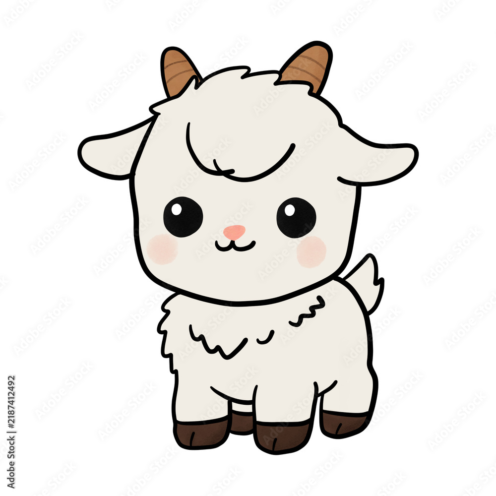 Fototapeta premium Cute cartoon baby goat vector illustration isolated on white background.