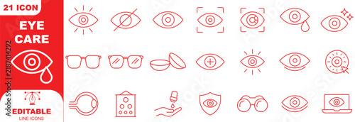 Eye, vision line icons set. Visible password, biometric scan, ophthalmology contact lens, eyeglasses, cry flat minimal vector illustration. Simple outline signs. Blue duotone color. Editable Stroke.