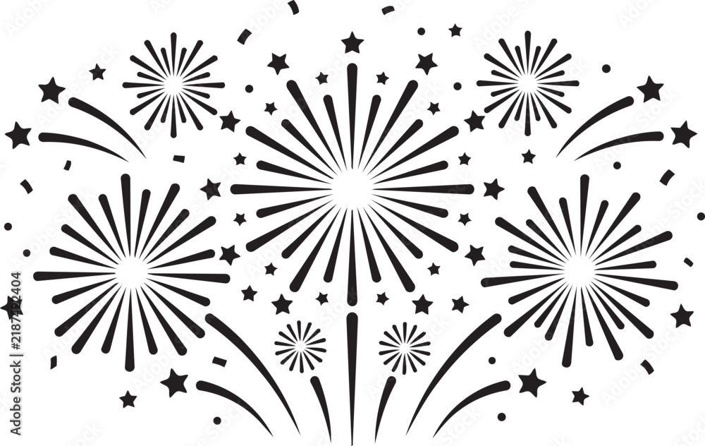Obraz premium Festive New Year Fireworks Stars and Confetti Vector Silhouette