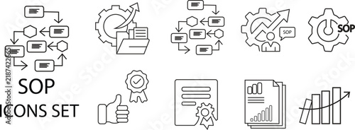 Quality Assurance and Business Process Management Standard Operating Procedure SOP Line Icon Set Vector for Collection.