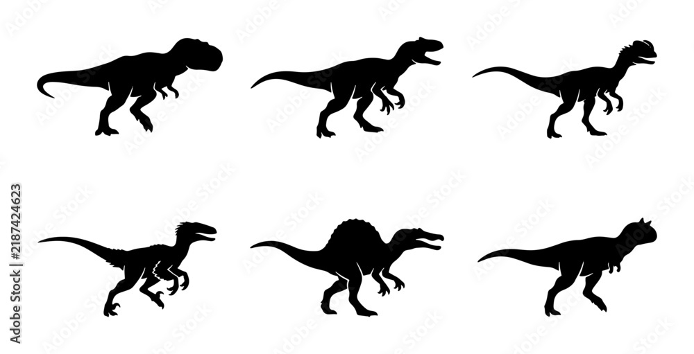 Obraz premium Dinosaur Silhouettes Set: Prehistoric Reptile Icons, Jurassic Era Creatures, Ancient Animal Vector Graphics