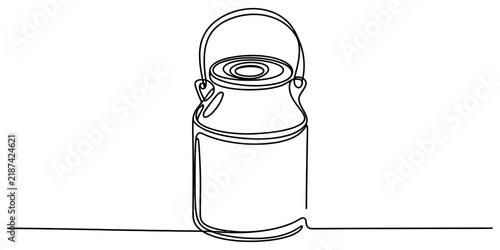 Continuous one line drawing of a vintage metal milk can, symbolizing dairy farming and traditional agriculture.