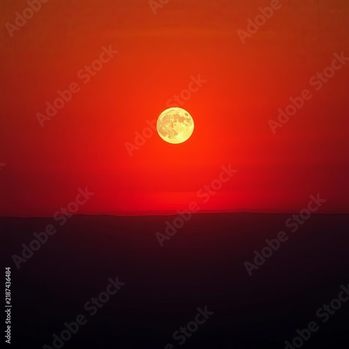 Lunar horizon at sunset with atmospheric haze, celestial, sky
