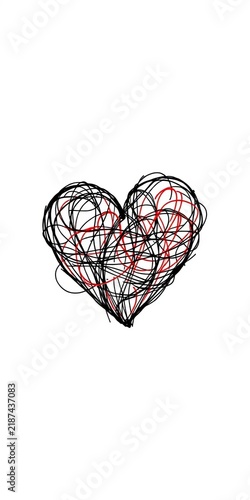 tangled grunge heart scribble continuous line art style isolated vector illustration white background heart, hand-drawn, typography