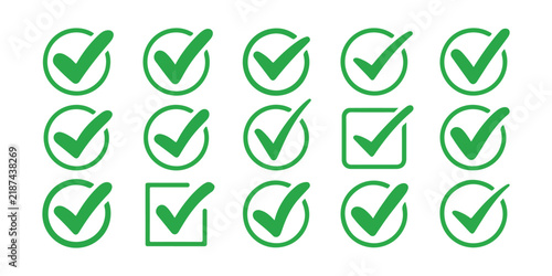 Принти на полотні Collection of green check marks within circles and squares for design confirmation and selection