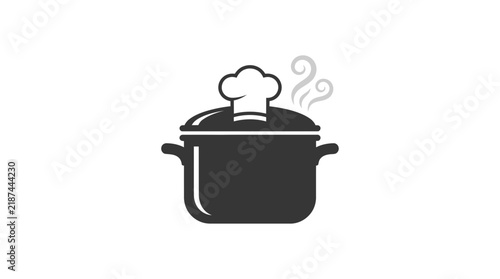 Cooking Pot Icon with Chef Hat and Steam Isolated