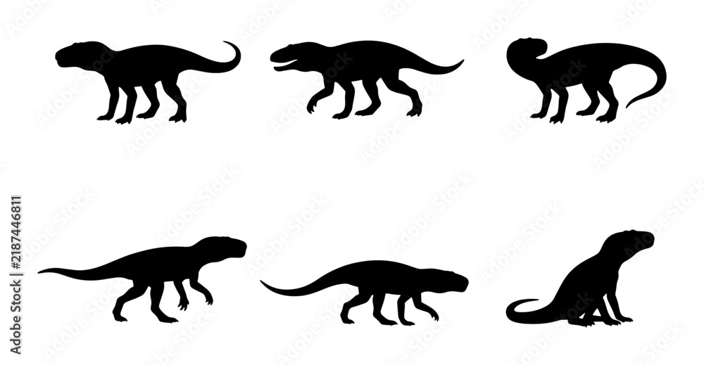 Obraz premium Dinosaur Silhouettes Collection, Prehistoric Reptile Icons, Ancient Creature Vector Art