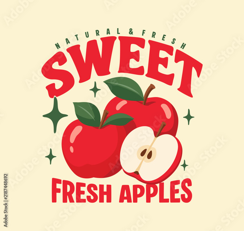 Sweet apple fruit hand drawn retro for t shirt graphics, posters, apparel and prints  