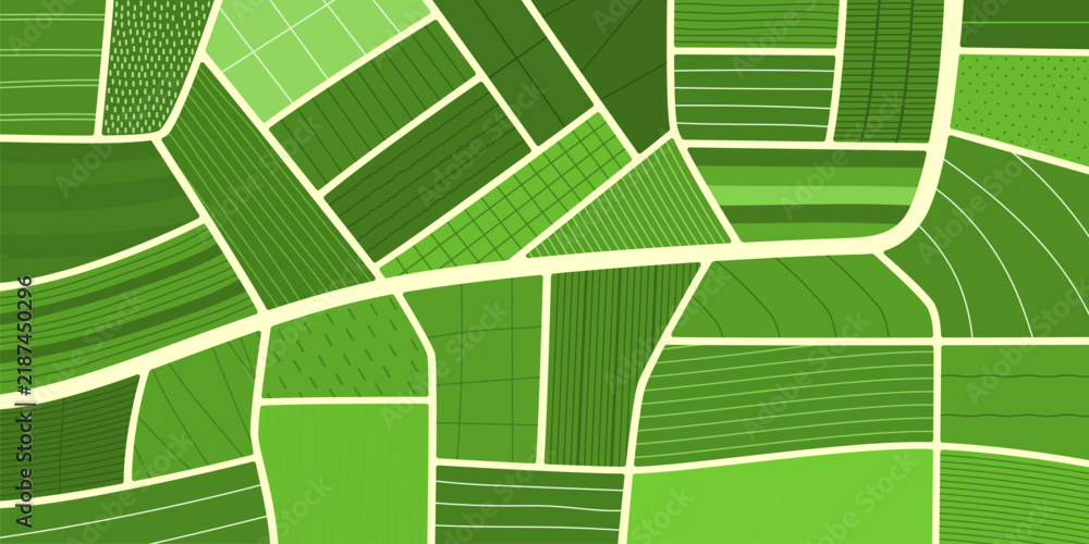 Obraz premium Top view of rice and green tea plantations. Patchwork of agriculture arable farm fields background. Aerial agricultural pattern for farming app backgrounds, tea farm graphics and eco friendly brands